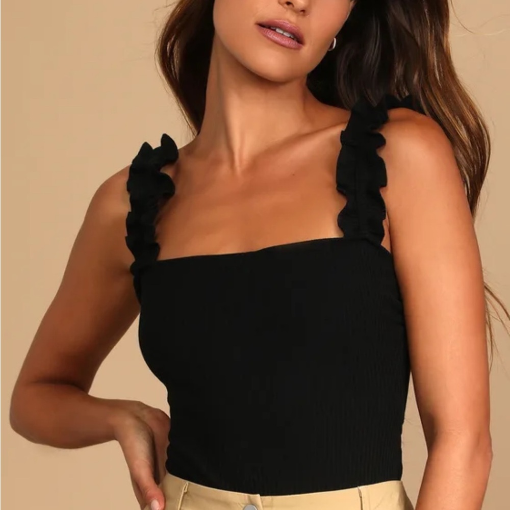 Lulu's Black Fitted Ruffled Sleeveless Bodysuit